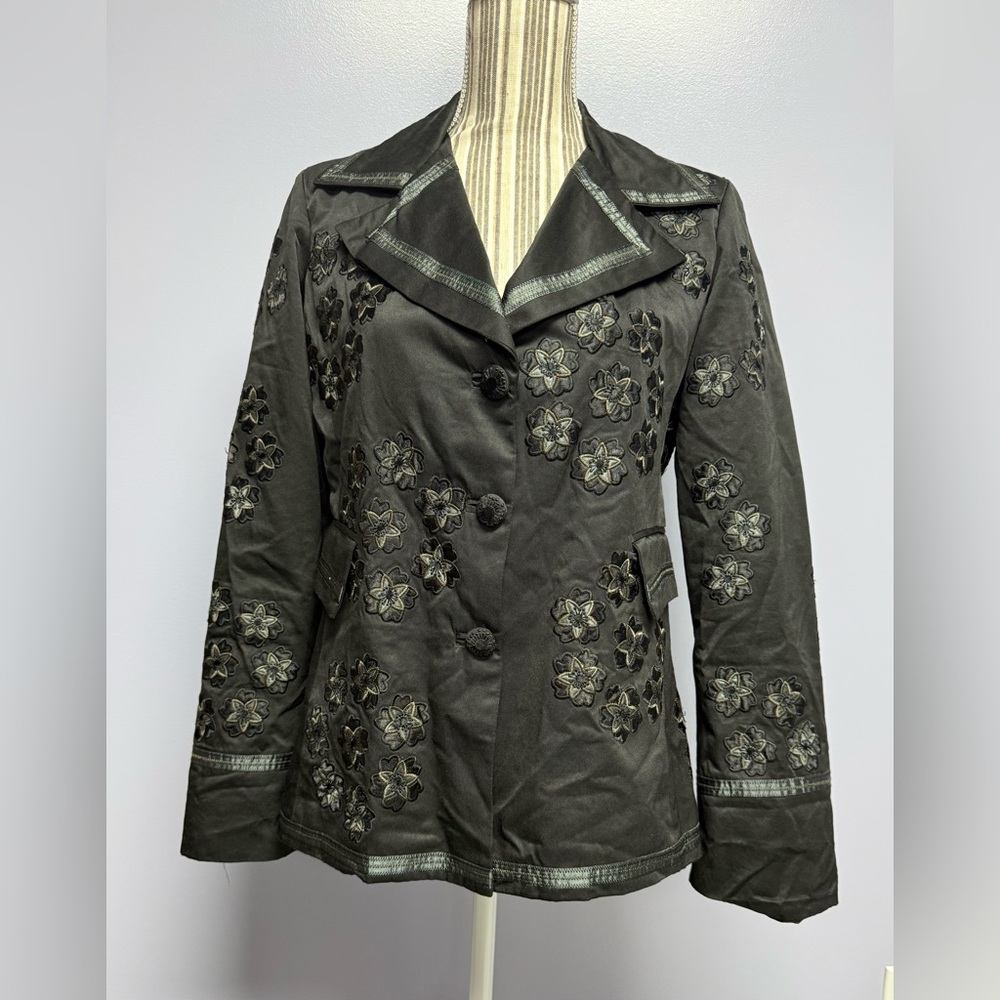 Vintage Paparazzi Chic Black Embroidered Women's button up jacket size L - Picture 1 of 14